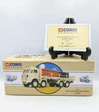 Load image into Gallery viewer, Corgi ERF Flatbed die-cast model with chains and barrels, includes certificate.
