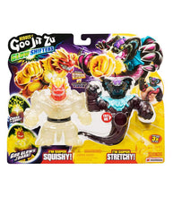 Load image into Gallery viewer, Heroes of Goo Jit Zu Glow Shifters Vs Pack featuring Ultraglow Blazagon and Shadowfang Viper action figures in packaging.
