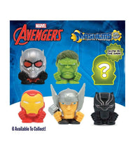 Load image into Gallery viewer, Mash'ems Avengers collectible toys, featuring six squishy characters including an ultra-rare glow-in-the-dark option.
