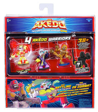 Load image into Gallery viewer, Akedo Ultimate Arcade Warrior Collectors Pack featuring Flyswat, Badfoot, Thunderwind, and a hidden figure.
