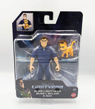 Load image into Gallery viewer, Lightyear Buzz Lightyear and Sox action figures in packaging, featuring 5-inch articulated Buzz figure with accessories, suitable for ages 4 and up.
