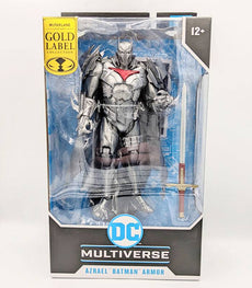 McFarlane Toys DC Multiverse Azrael Batman Armour Gold Label action figure in box.