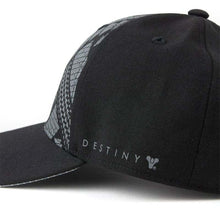 Load image into Gallery viewer, Official Destiny Tricorn Snapback hat with embroidered Destiny tricorn symbol on black cotton, adjustable fit.
