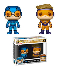 Load image into Gallery viewer, Blue Beetle and Booster Gold Funko POP! Vinyl Figures twin pack in an illustrated box.
