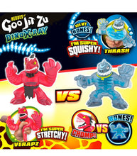 Load image into Gallery viewer, Heroes of Goo Jit Zu Dino X-Ray Thrash vs Verapz action figures with stretchy and squishy features.
