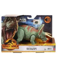 Load image into Gallery viewer, Jurassic World Dominion Roar Strikers Triceratops action figure in packaging.
