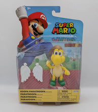 Load image into Gallery viewer, Super Mario Koopa Paratroopa 4 Inch Figure with wings and 13 points of articulation in packaging.
