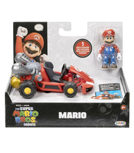 Load image into Gallery viewer, Super Mario Bros. Movie Mario Kart and Figure set with 2.5-inch Mario and detailed kart in packaging.
