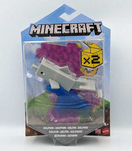 Load image into Gallery viewer, Minecraft Dolphin action figure with wave stand in packaging, perfect for kids and collectors.
