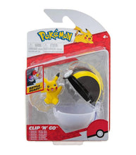 Load image into Gallery viewer, Pokemon Clip 'N' Go Poké Ball with Pikachu figure set in packaging.
