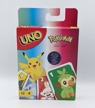 Load image into Gallery viewer, Pokemon UNO Card Game featuring Pikachu and Grookey on box packaging.
