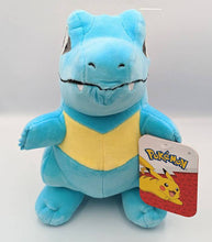 Load image into Gallery viewer, Totodile 8" plush Pokemon toy with blue skin and toothy grin.
