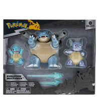 Load image into Gallery viewer, Pokemon Select Evolution Multipack with Squirtle, Wartortle, and Blastoise shiny figures.
