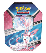 Load image into Gallery viewer, Pokémon TCG V Heroes Tin featuring Sylveon V and booster packs.
