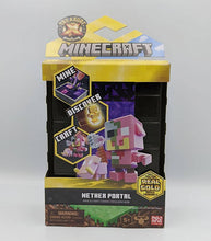 Load image into Gallery viewer, Treasure X Minecraft Nether Portal toy set packaging showcasing characters and features.
