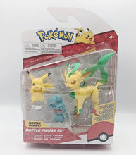 Load image into Gallery viewer, Pokemon Battle Figures set featuring Pikachu, Wynaut, and Leafeon in packaging.
